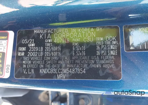 2021 Kia Niro Lx из США, поврежденный, VIN KNDCB3LC2M5487354